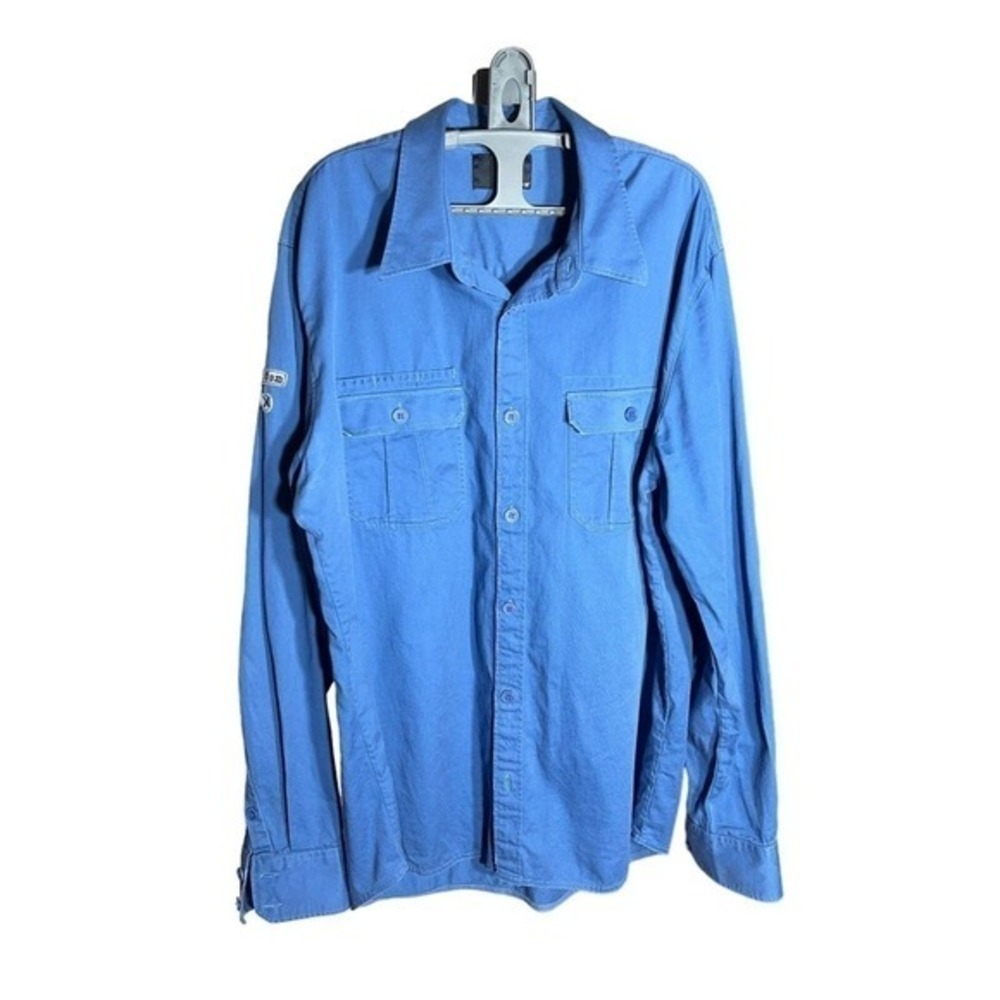 VTG Hurley Mens Long Sleeve Button Up Shirt Blue‎ Sz XXL Motorcycle Style Y2K